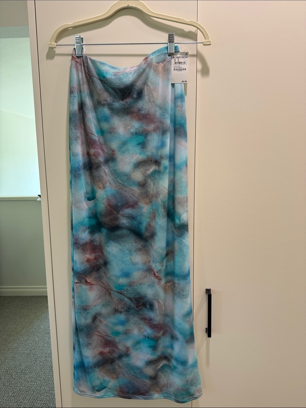 Cloud Wash Maxi Slip Skirt in Aqua Marble